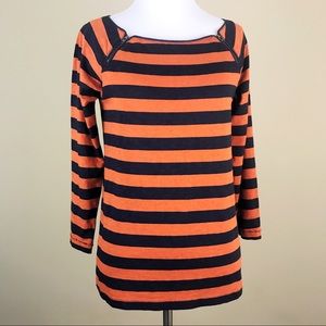 J Crew Striped Orange Navy Long Sleeve Top sz XS